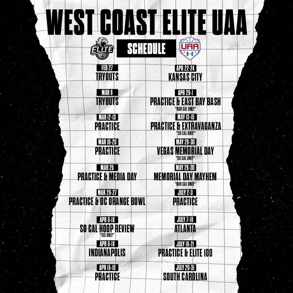 UAA Schedule West Coast Elite UA